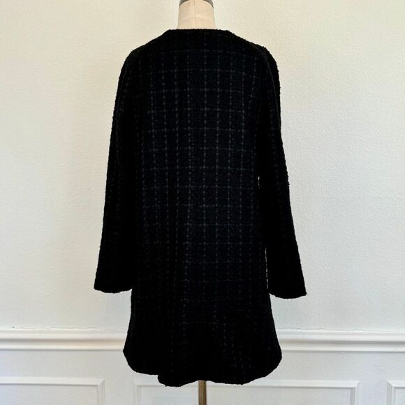 Ann Taylor Coat Black Boucle Peplum Coat Jacket Size M Windowpane Pockets - Picture 4 of 10